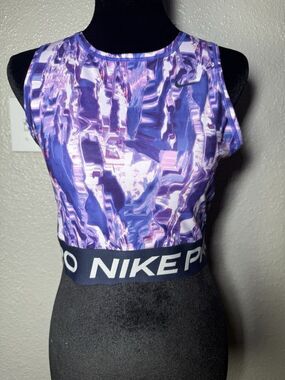 Womens Nike Pro Cropped Graphic Tank Top Dri-Fit All-Over Print size s